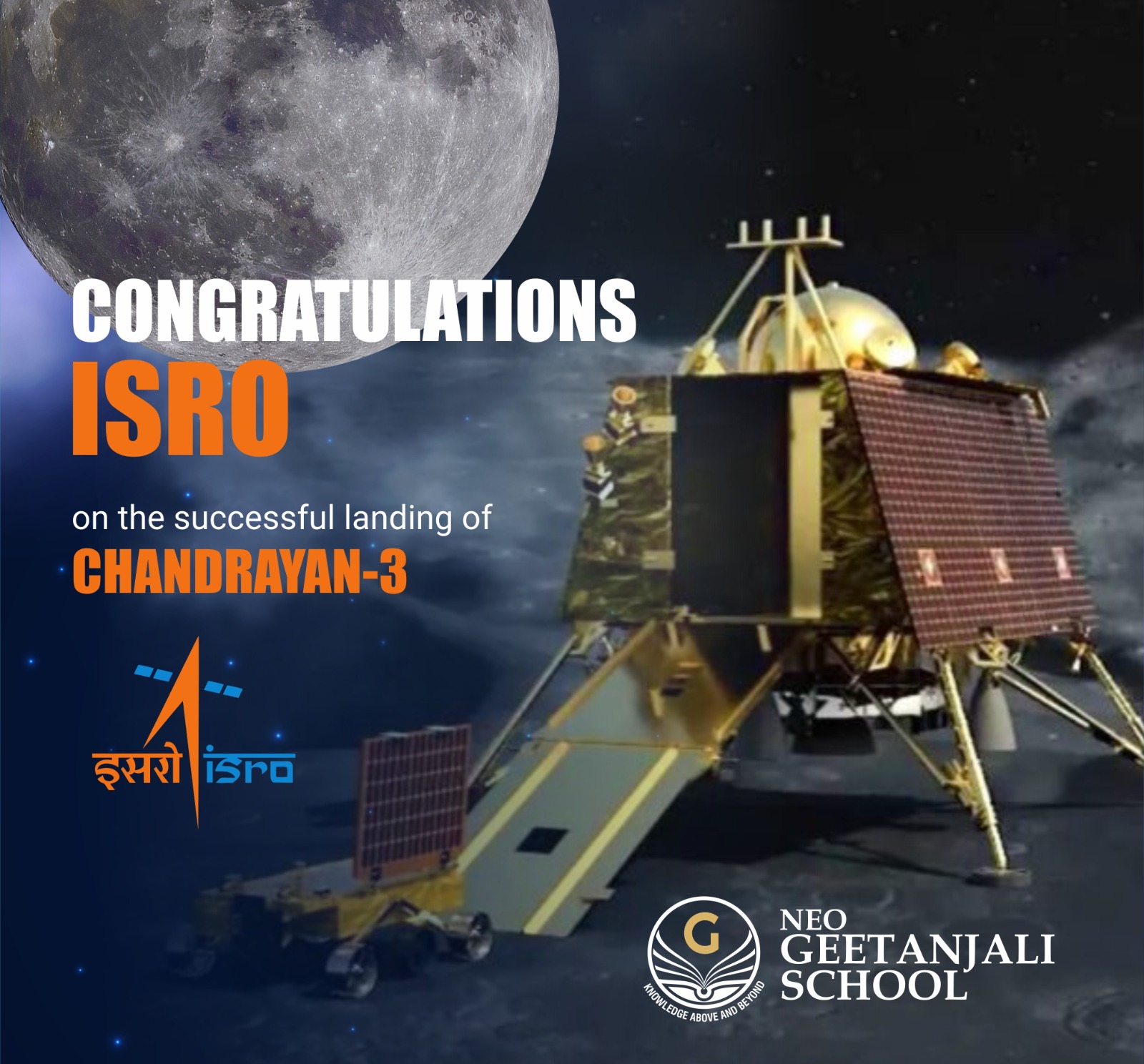 Congratulations ISRO on the successful landing of Chandrayan-3
